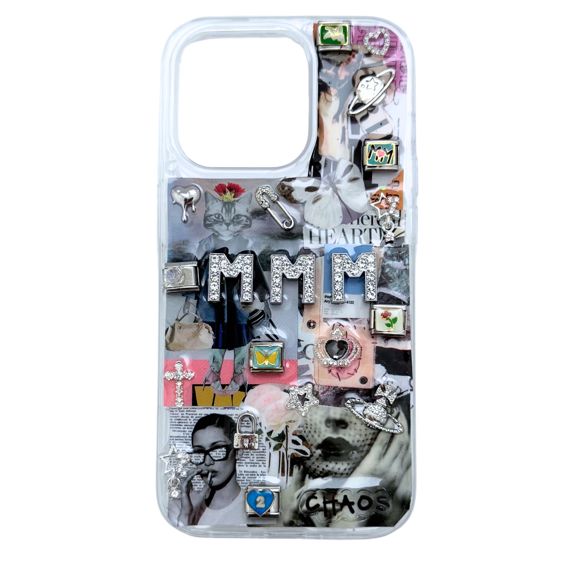 Example photo of Chaos Cases collage custom charm phone case with 3D charms