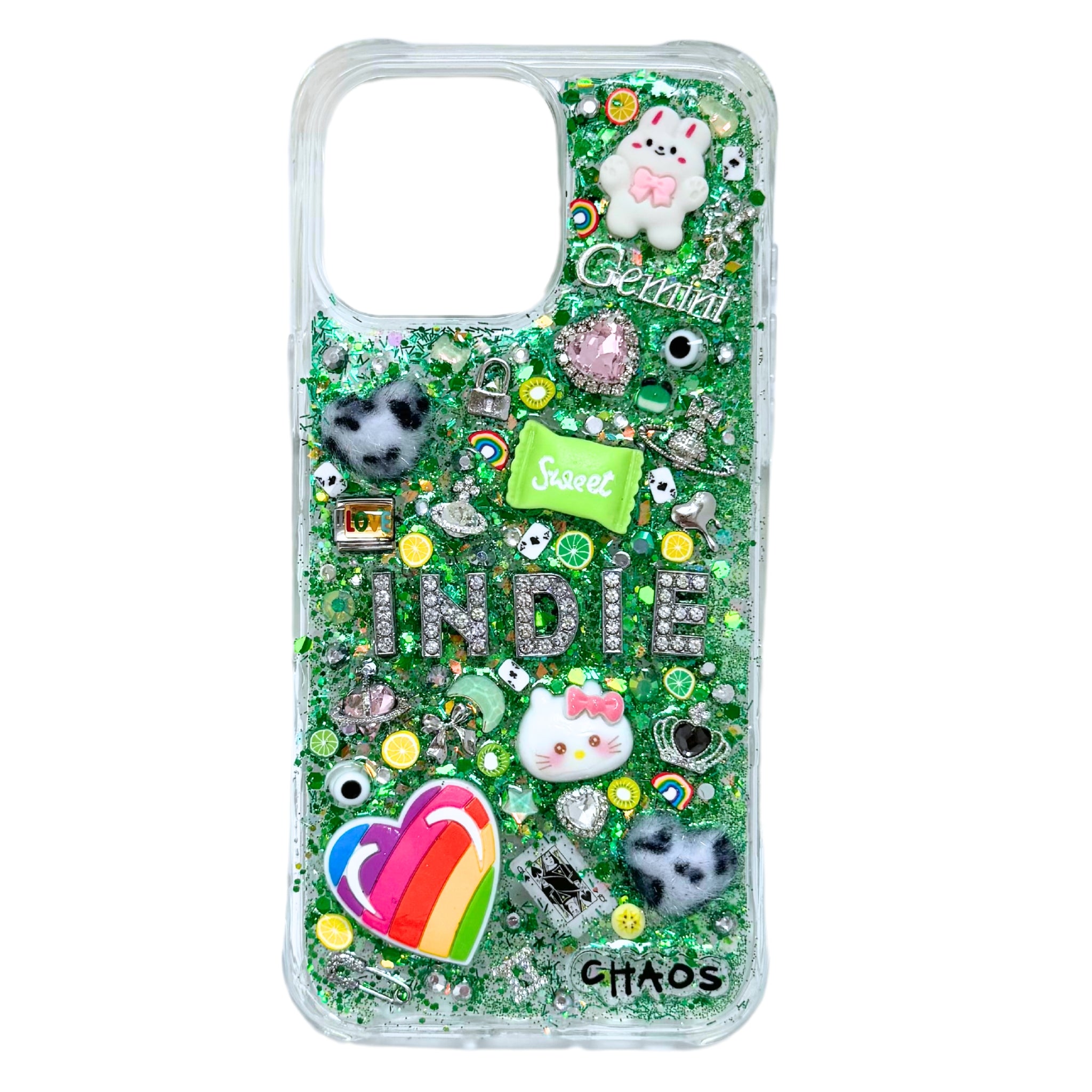 Example photo of Chaos Cases green custom charm phone case