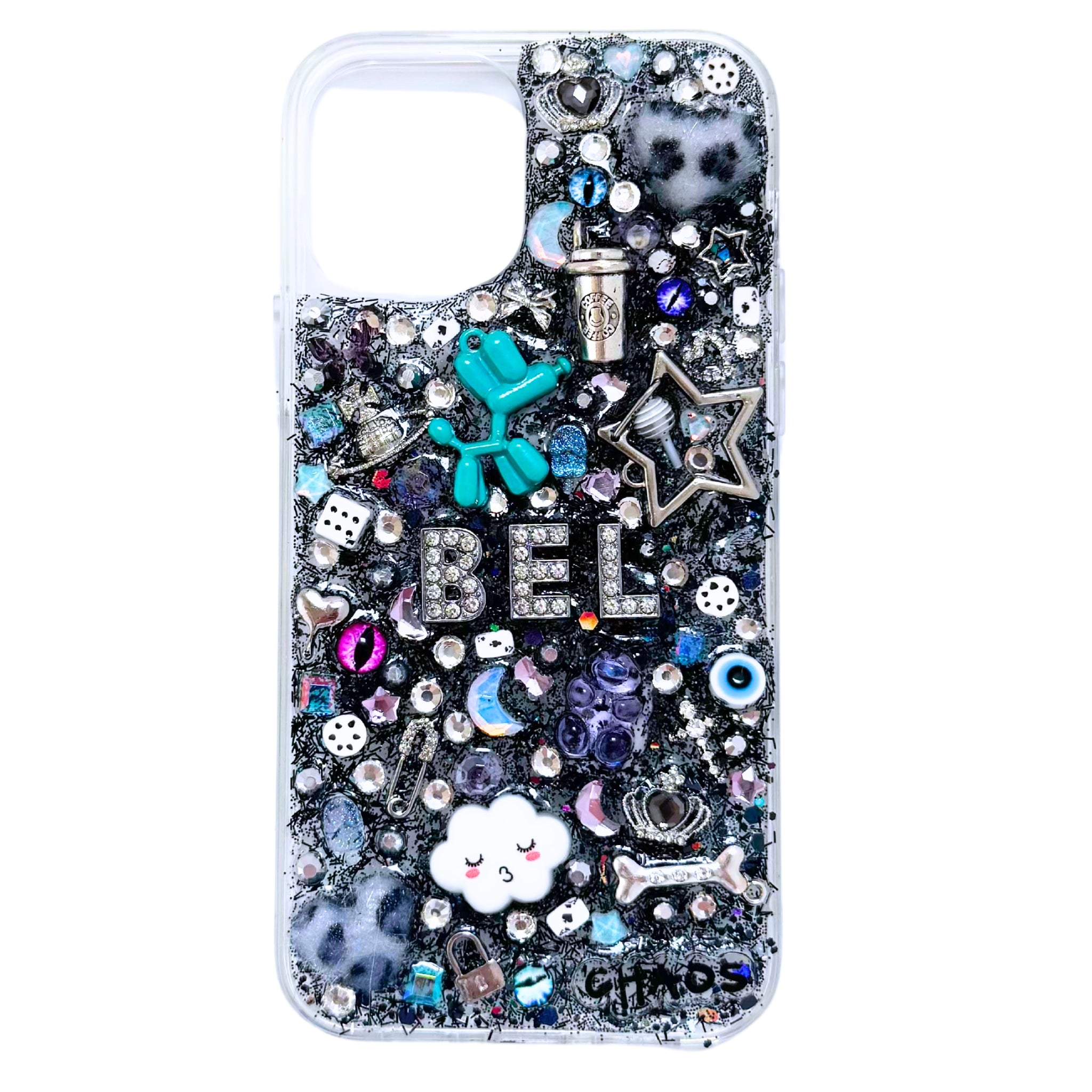 Example photo of Chaos Cases black custom charm phone case